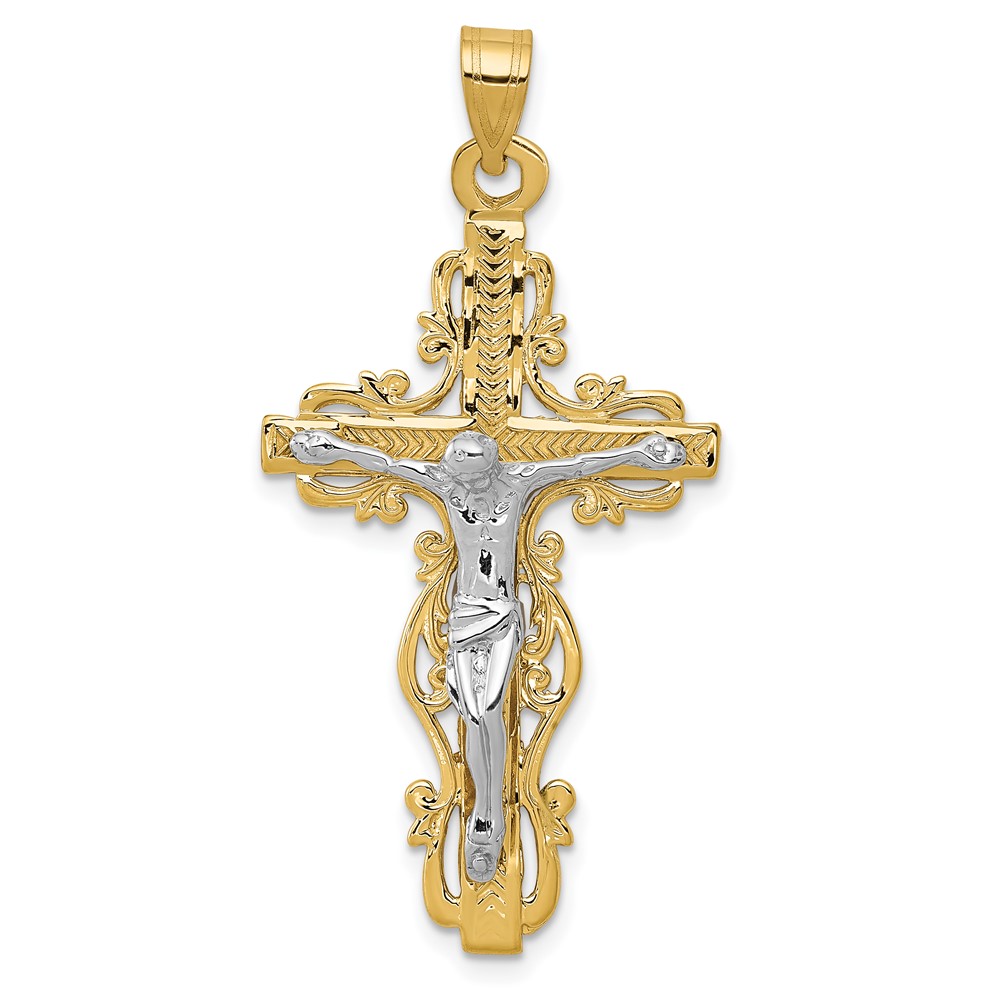 10C2005.jpg 10k Two-tone Diamond-cut Crucifix Pendant - Image 1