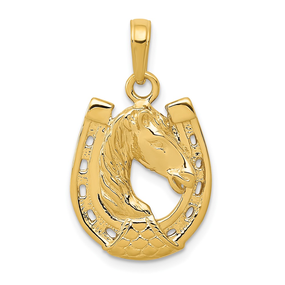 10C2201.jpg 10k Solid Polished Horse Head in Horseshoe Pendant - Image 1