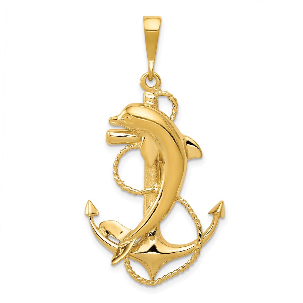 10C2489.jpg 10k Solid Polished Anchor with Dolphin Pendant - Image 1