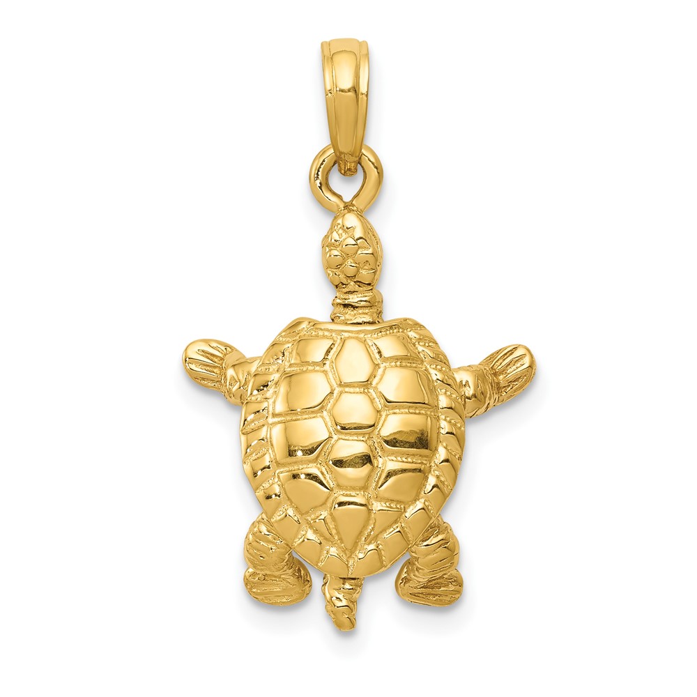 10C2544.jpg 10K Solid Polished 3-D Moveable Turtle Pendant - Image 1