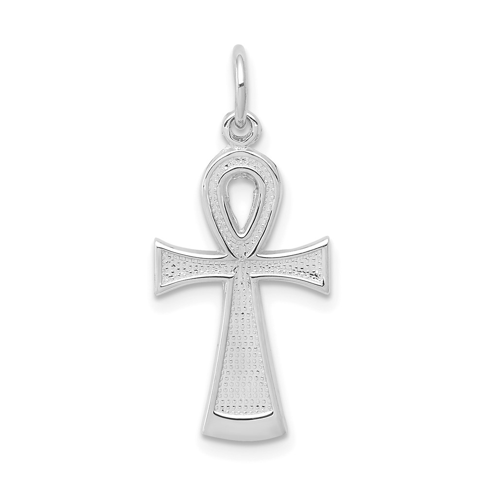 10C288W.jpg 10k White Gold Solid Flat-Backed Ankh/Egyptian Cross Pendant - Image 1