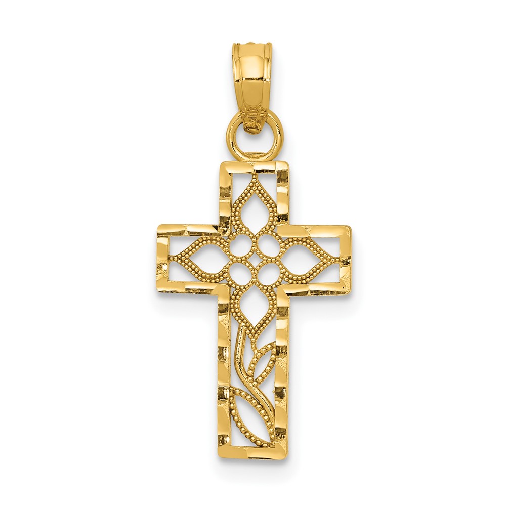 10C3791.jpg 10k Diamond-cut Filigree Cross Pendant - Image 1