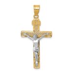 10K Two-tone D/C Large Block Lattice Cross w/Crucifix Pendant