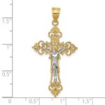10K Two-tone Large Lacey-edged INRI Crucifix Pendant - Image 3