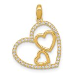 10k Polished CZ Heart with Two Hearts Inside Pendant