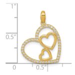10k Polished CZ Heart with Two Hearts Inside Pendant - Image 4