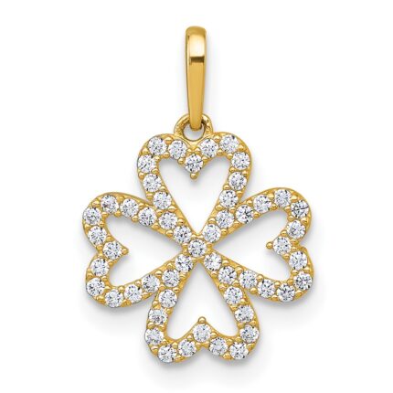10k Polished CZ Four-leaf Clover Pendant