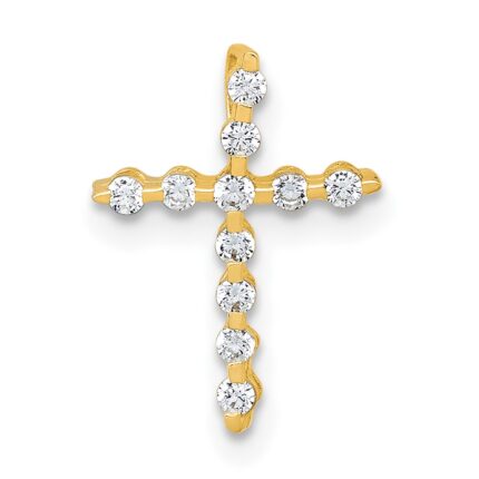 10k Polished CZ Latin Cross Chain Slide Pendant