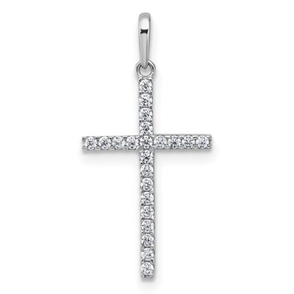 10k White Gold Polished CZ Latin Cross Pendant