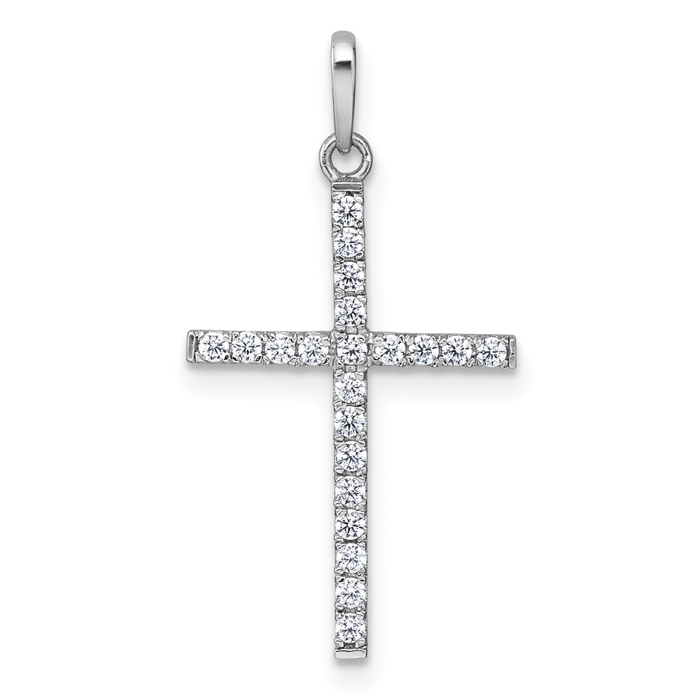 10C4994W.jpg 10k White Gold Polished CZ Latin Cross Pendant - Image 1
