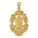 10k Polished Diamond-cut Our Lady of Guadalupe with Flowers Medal Pendant