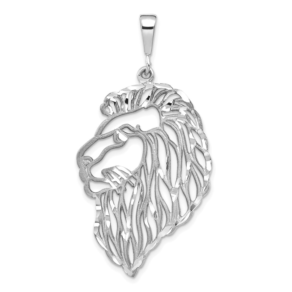 10C579W.jpg 10k White Gold Solid Diamond-cut Lions Head Charm - Image 1