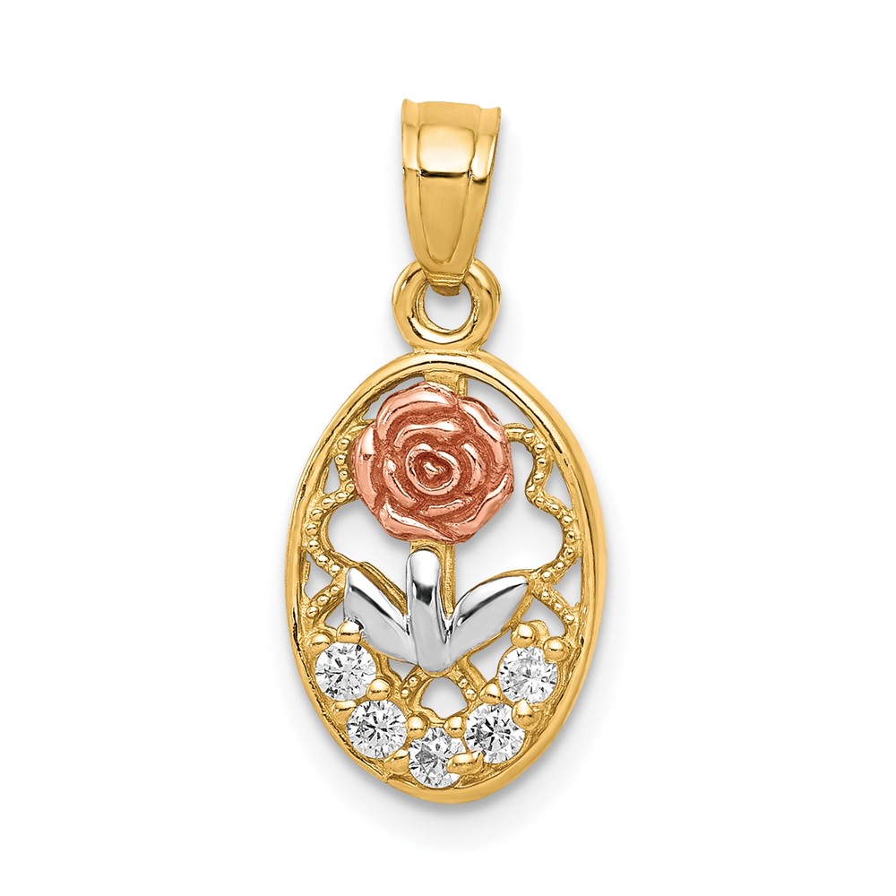 10C985.jpg 10K Two-Tone w/White Rhodium CZ Rose Charm - Image 1