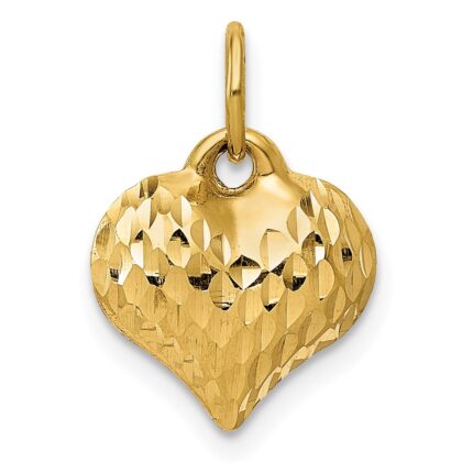 10K Polished & Textured 3-D Heart Pendant
