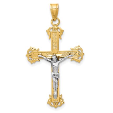 10K Two-tone Diamond-cut Crucifix Pendant
