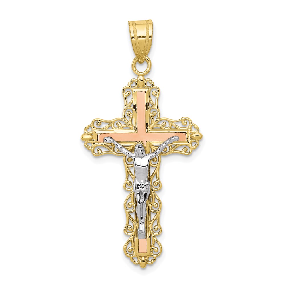 10D3645.jpg 10K Tri-color Diamond-cut Crucifix Pendant - Image 1