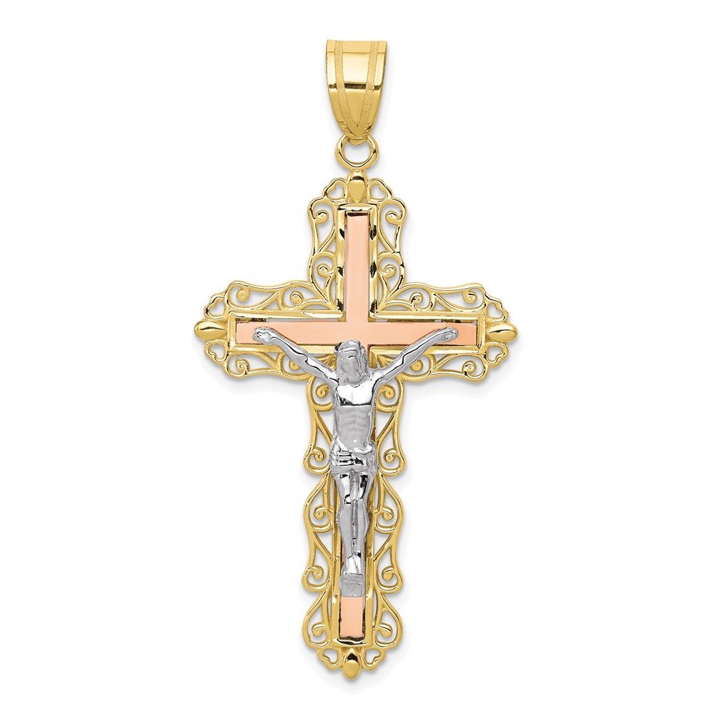 10D3646.jpg 10K Tri-color Diamond-cut Crucifix Pendant - Image 1
