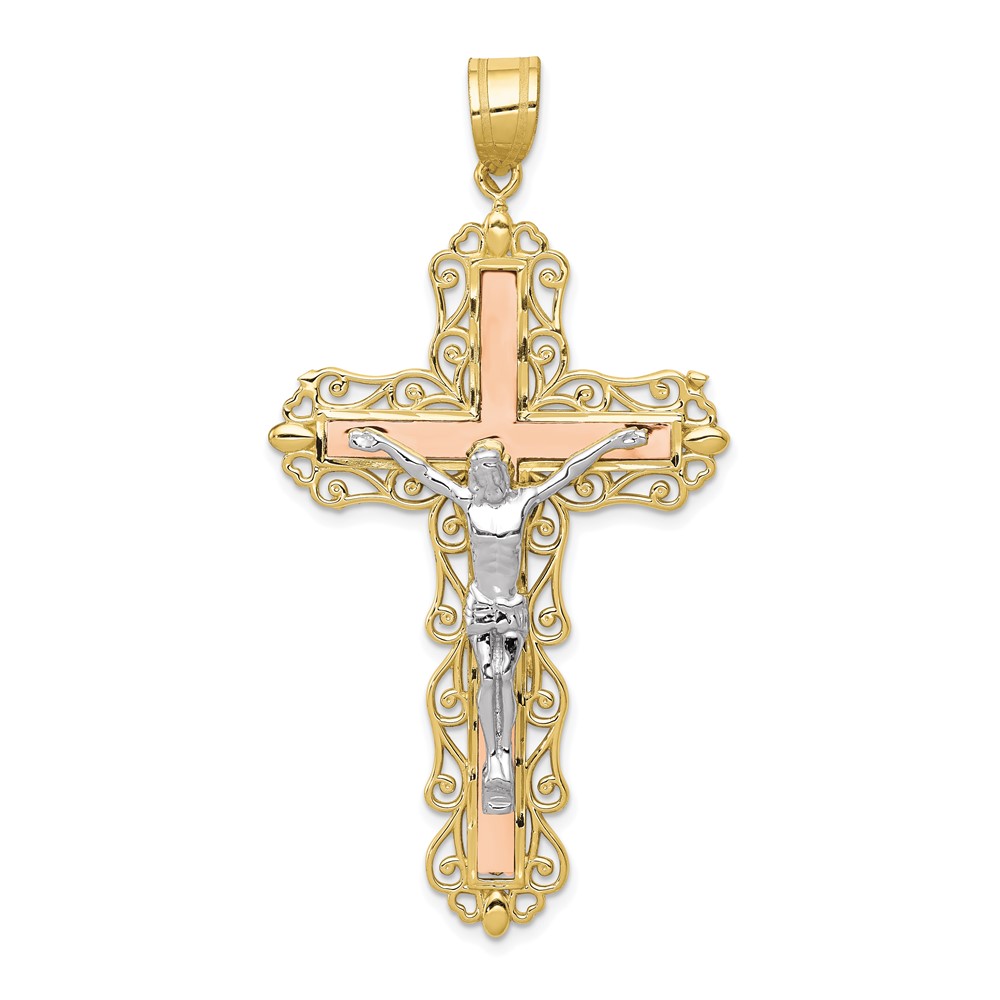 10D3647.jpg 10K Tri-color Diamond-cut Crucifix Pendant - Image 1