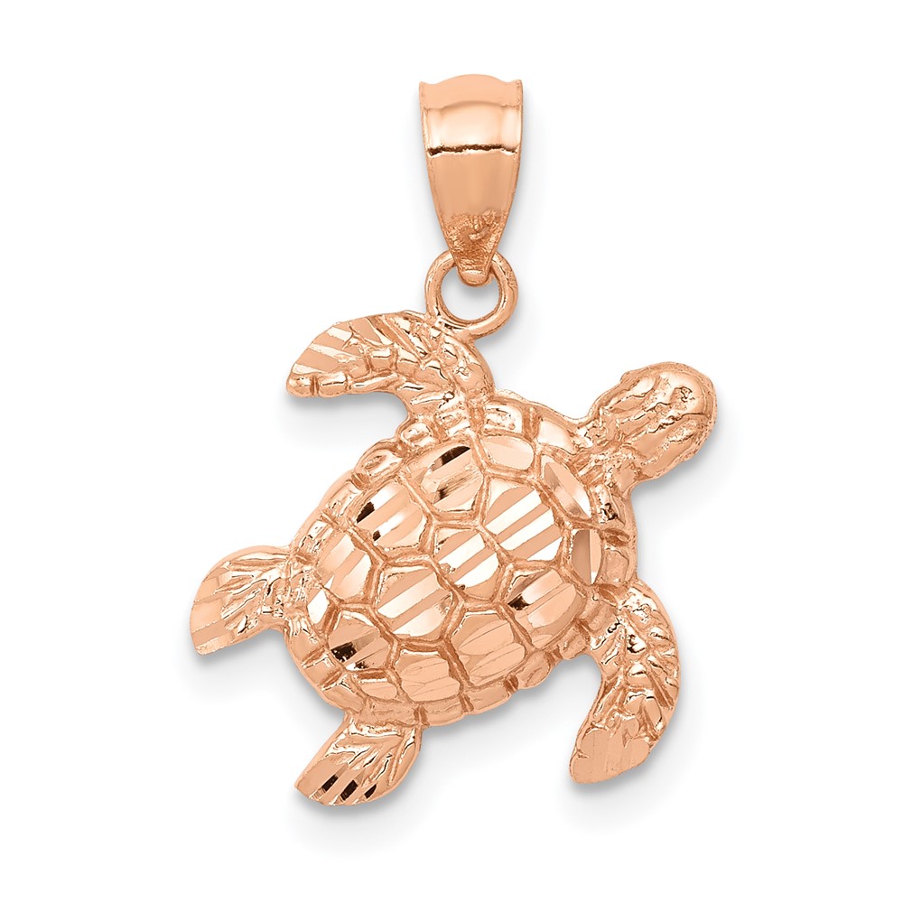 10D4387.jpg 10k Rose Gold Diamond Cut Turtle Pendant - Image 1