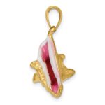 10k Polished 3-Dimensional Pink & White Enameled Conch Shell Pendant - Image 2