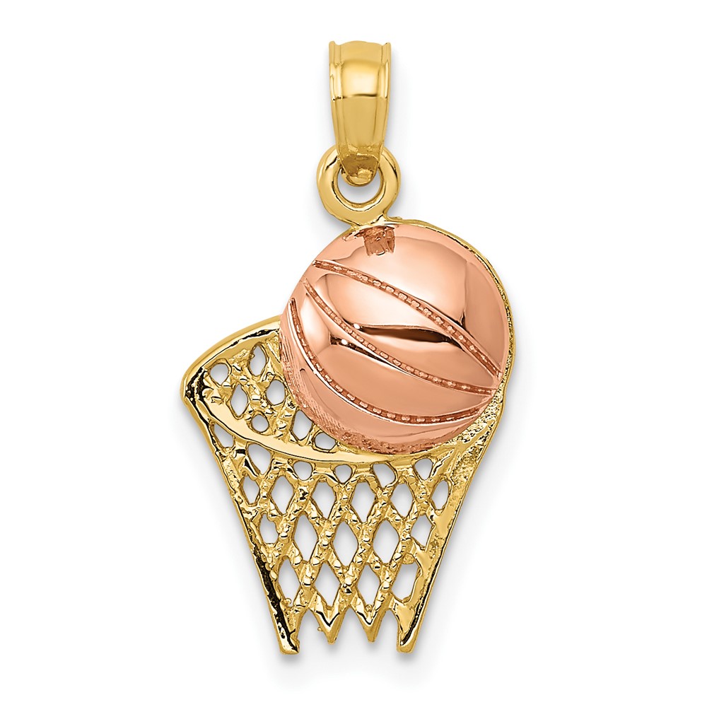 10K2102.jpg 10k Two-tone Basketball Hoop with Ball Pendant - Image 1