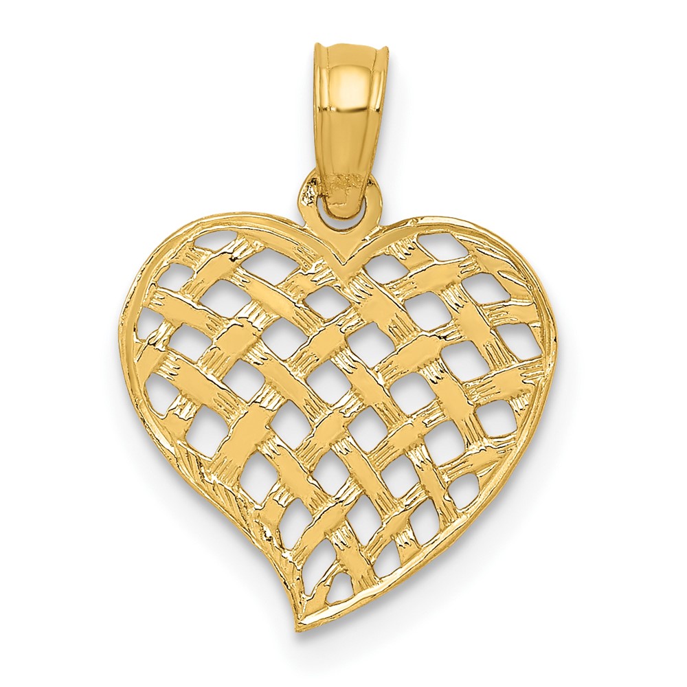 10K2521.jpg 10K Polished Basket Weave Pattern Heart Pendant - Image 1