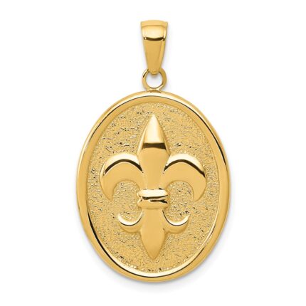10k Fleur-De-Lis on Oval Disk Pendant