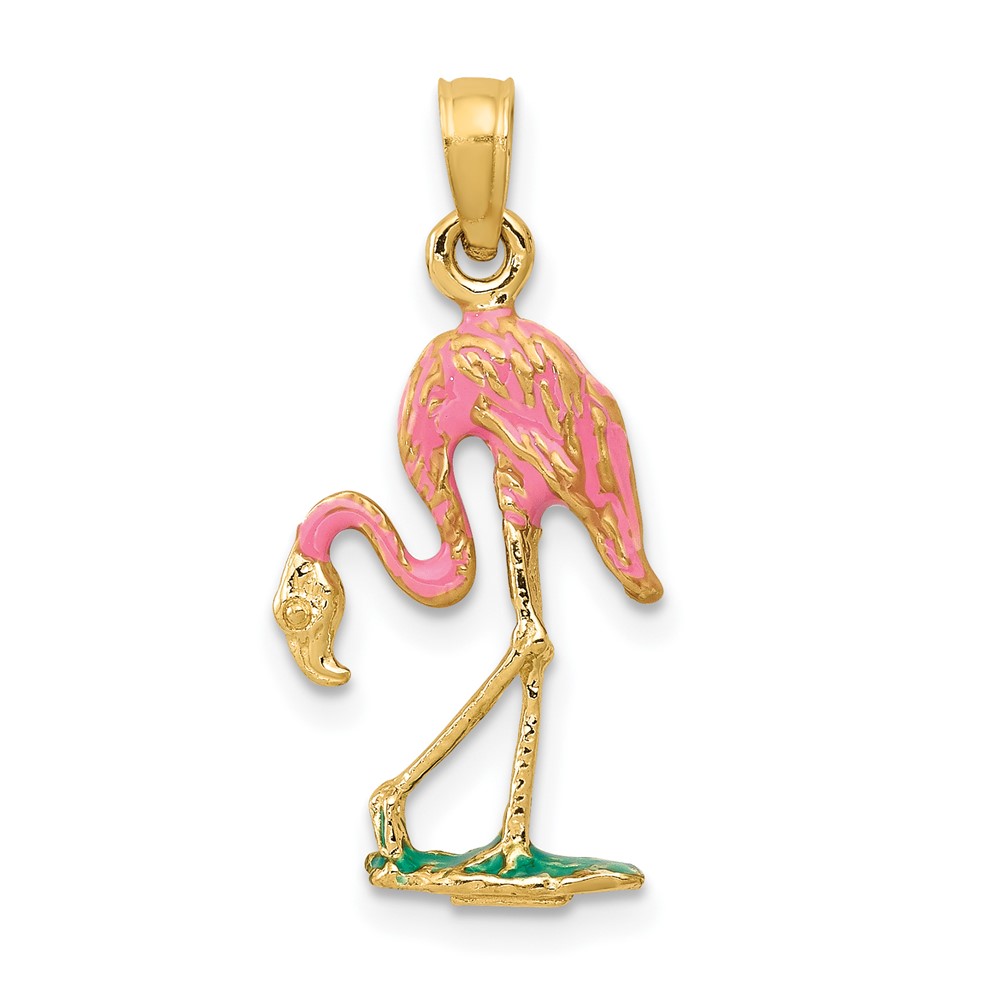 10K3269.jpg 10K 3-D Enameled Pink Flamingo Pendant - Image 1