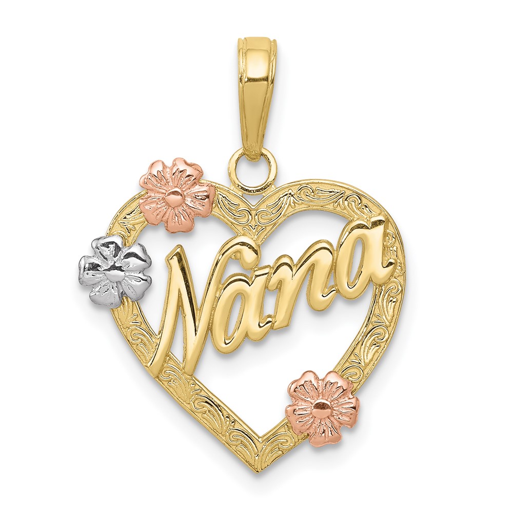 10K4083.jpg 10K Tri-color Nana in Heart with Flowers Pendant - Image 1