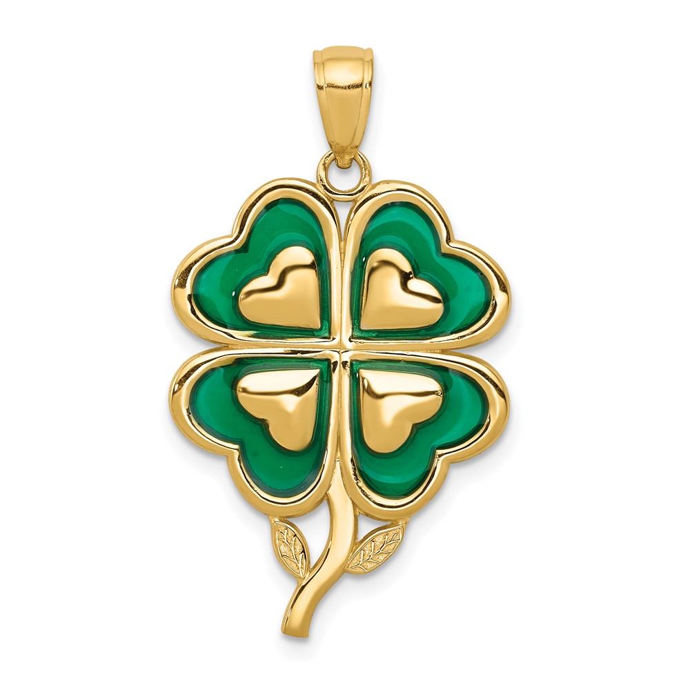 10K4099.jpg 10K 4-Leaf Clover Pendant with Enameled Tips - Image 1