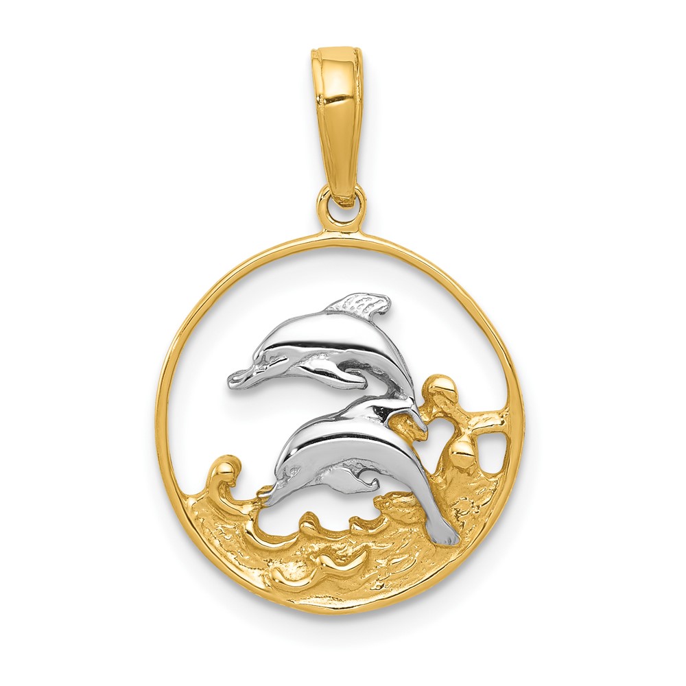 10K4186.jpg 10K w/Rhodium Double Dophins Charm - Image 1