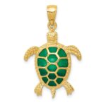 10K Green Enameled Sea Turtle Pendant