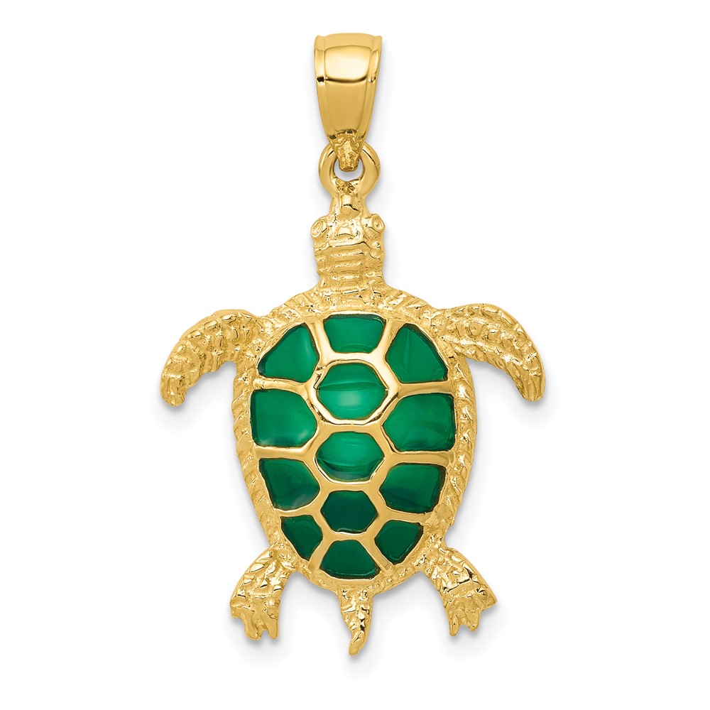 10K4256.jpg 10K Green Enameled Sea Turtle Pendant - Image 1
