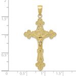 10K Polished Textured INRI Crucifix Fleur de Lis Pendant - Image 3