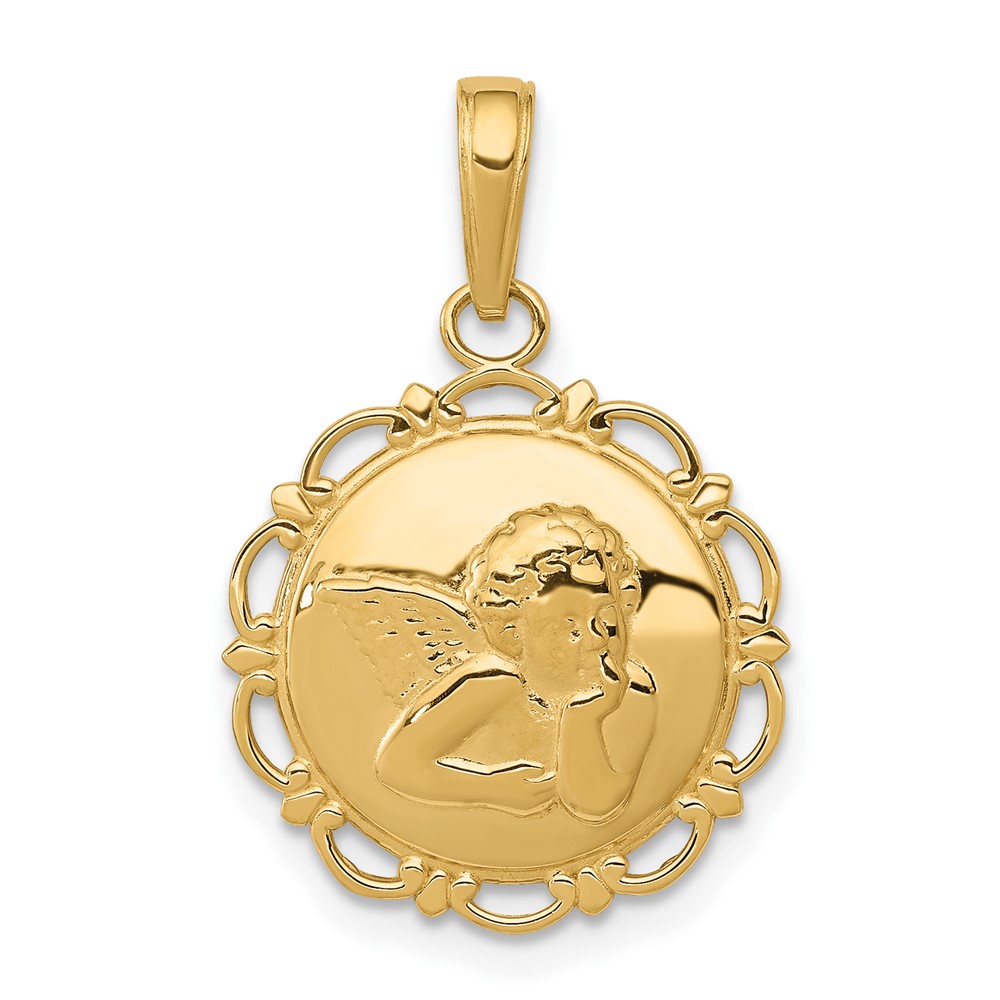 10K5691.jpg 10K Gold Polished Angel/Cherub on Round Scallop Frame Pendant - Image 1