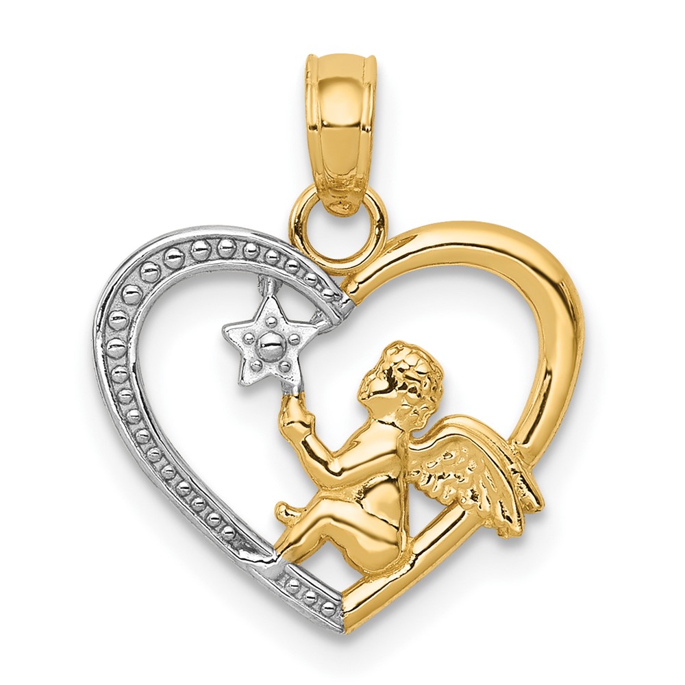 10K5693.jpg 10K w/Rhodium Angel in Heart w/ Star Pendant - Image 1