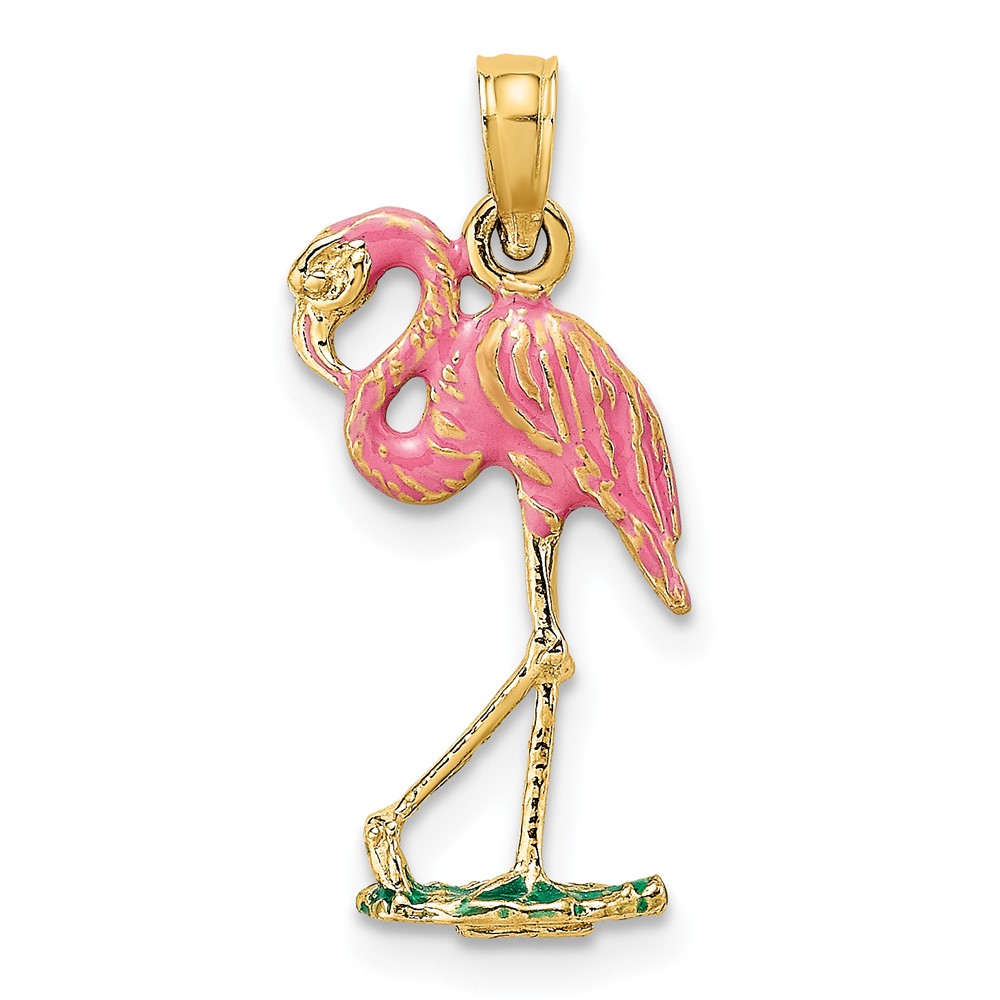 10K7080.jpg 10K 3-D Pink Enamel Flamingo Charm - Image 1