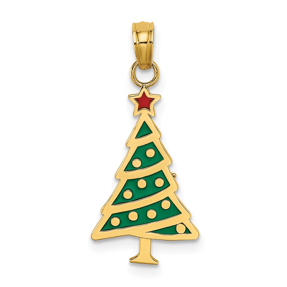10K7089.jpg 10K Enamel Green Christmas Tree W/ Red Star Charm - Image 1