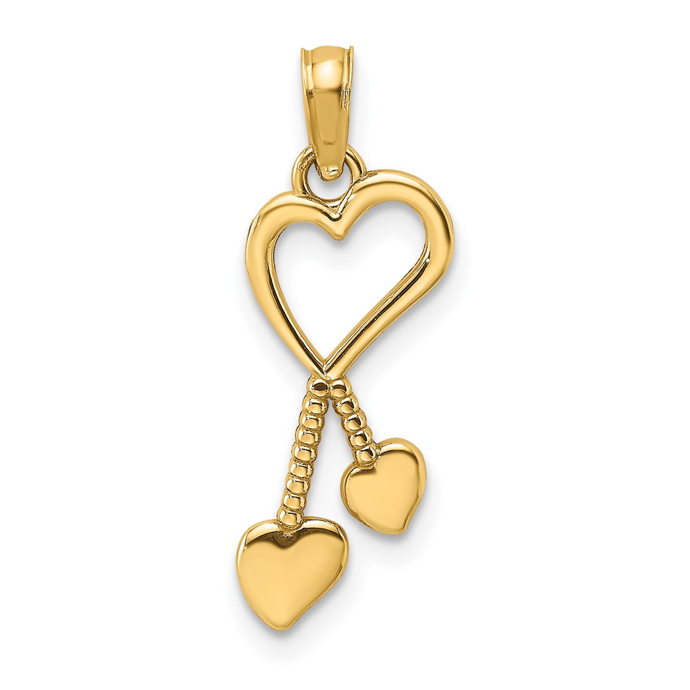 10K7114.jpg 10K Polished Heart w/ Double Heart Beaded Tassle Charm - Image 1