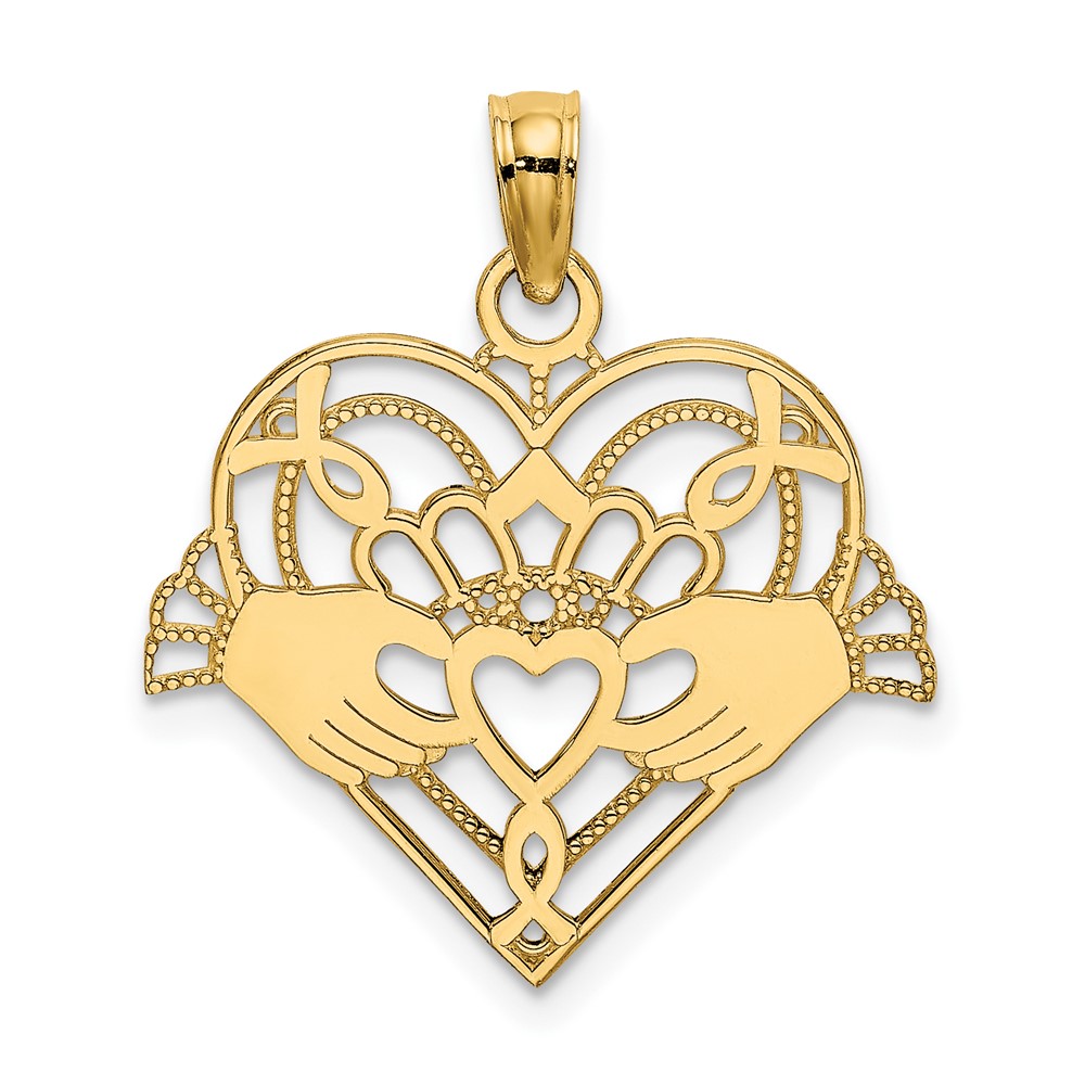 10K7191.jpg 10K Polished and Beaded Claddagh In Heart Charm - Image 1
