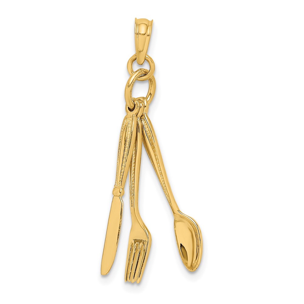 10K7347.jpg 10K 3-D Moveable Knife, Fork, and Spoon Charm - Image 1