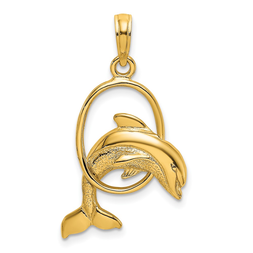 10K7708.jpg 10K Polished Dolphin Jumping Through Hoop Charm - Image 1