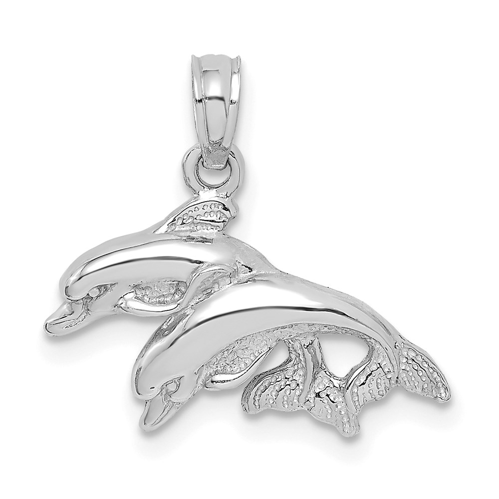 10K7725W.jpg 10K White Gold Polished Double Dolphins Jumping Charm - Image 1