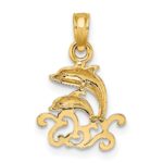 10K Textured Mini Double Dolphins and Waves Charm - Image 4
