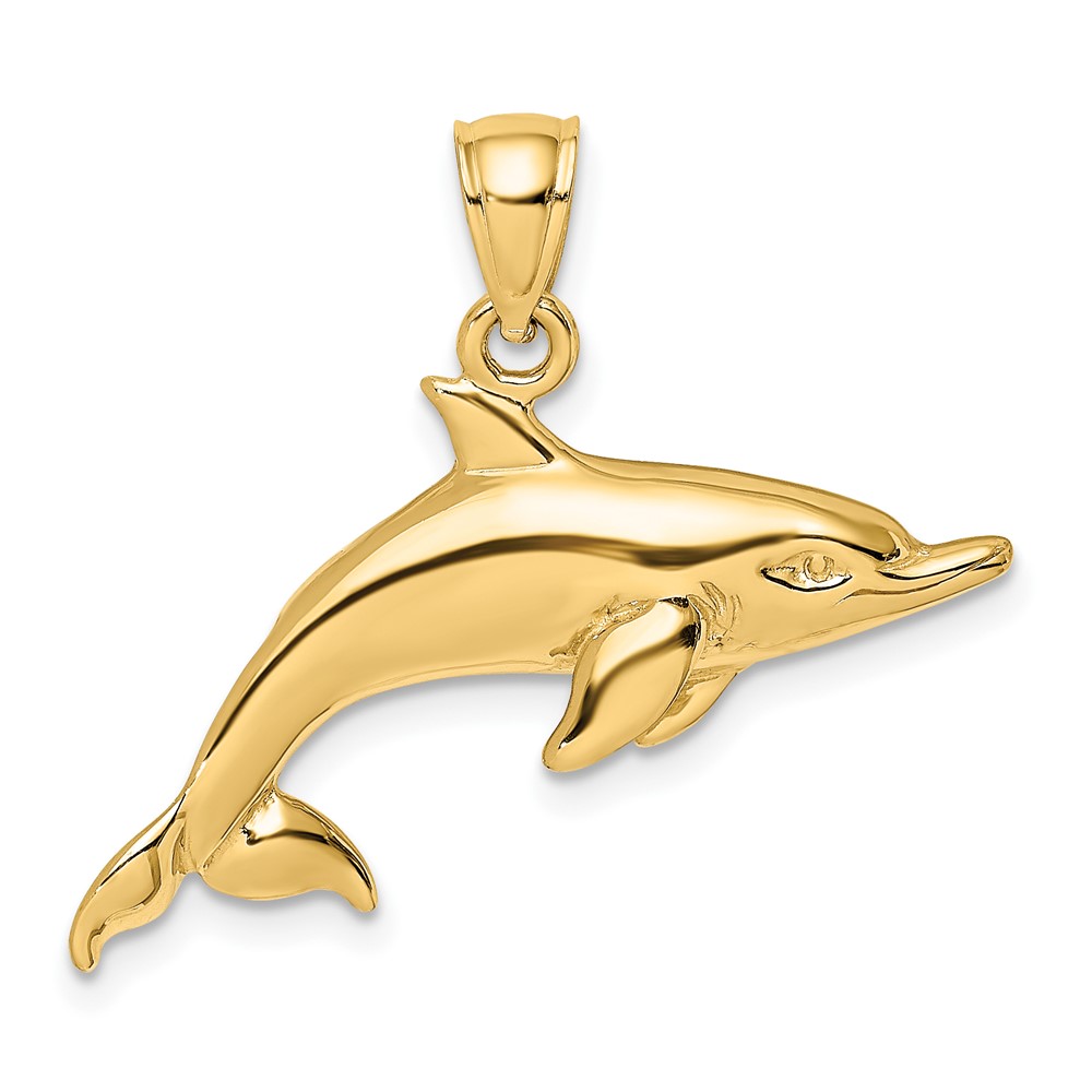 10K8053.jpg 10K 2-D and Polished Swimming Dolphin Charm - Image 1