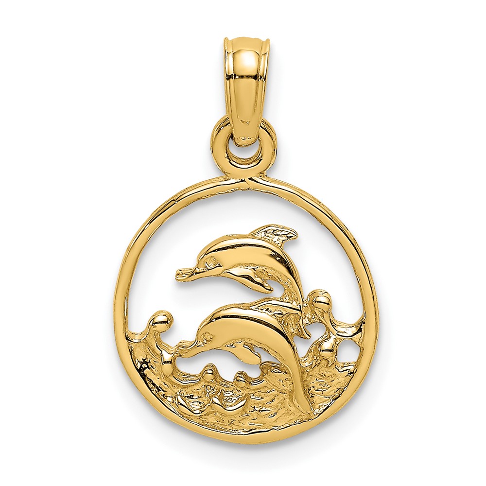 10K8055.jpg 10K Two Dolphins in Circle Charm - Image 1