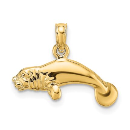 10K 3-D Polished Swimming Manatee Charm