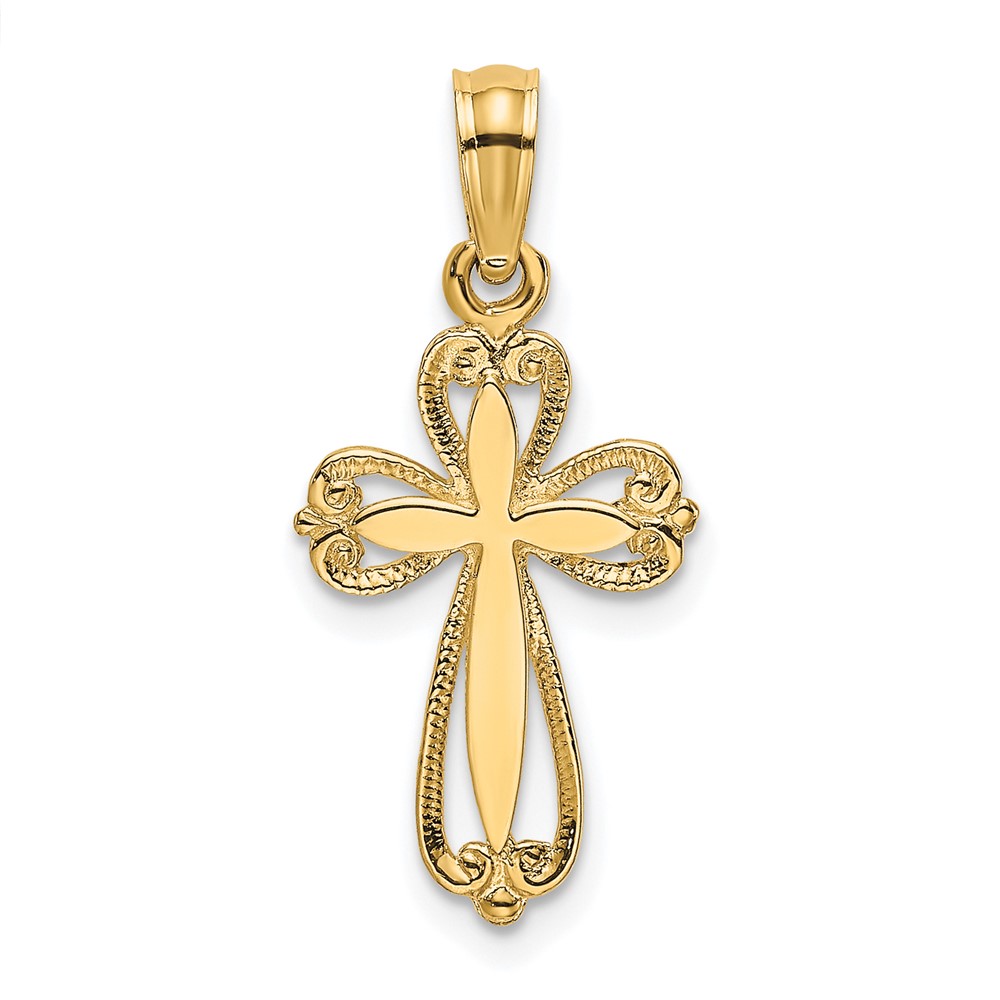 10K8350.jpg 10K Polished and Cut-Out Engraved Cross Charm - Image 1