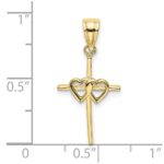 10K Polished Double Hearts On Stick Cross Charm - Image 3