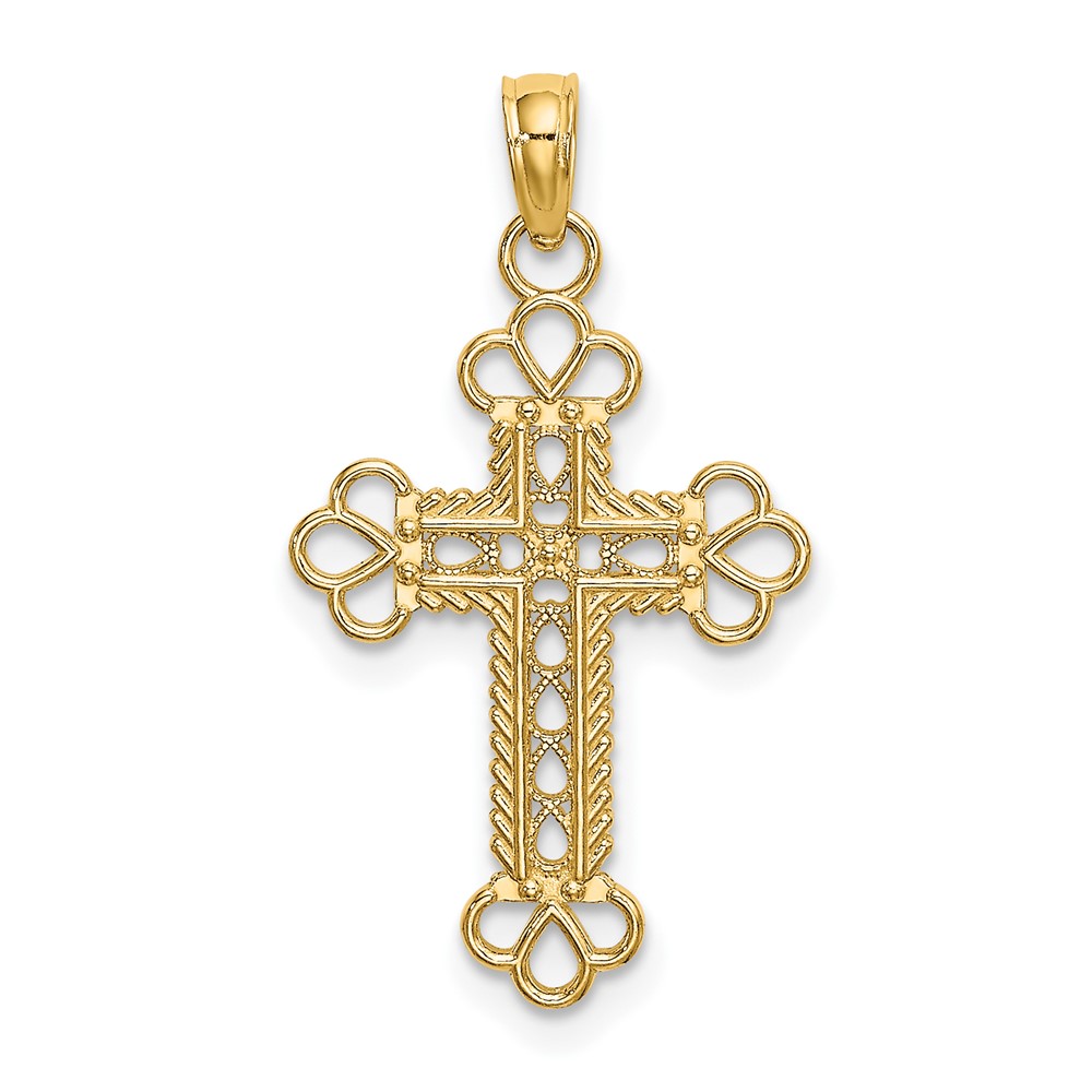 10K8407.jpg 10K Textured and Cut-Out W/ Rope Frame Block Cross Charm - Image 1